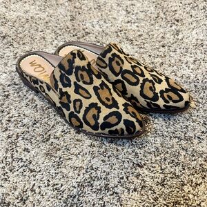 Sam Edelman Lewellyn leopard print calf hair mules.